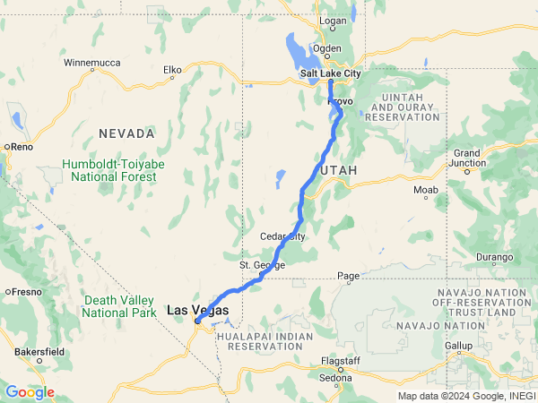 Map of Salt Lake City to Las Vegas
