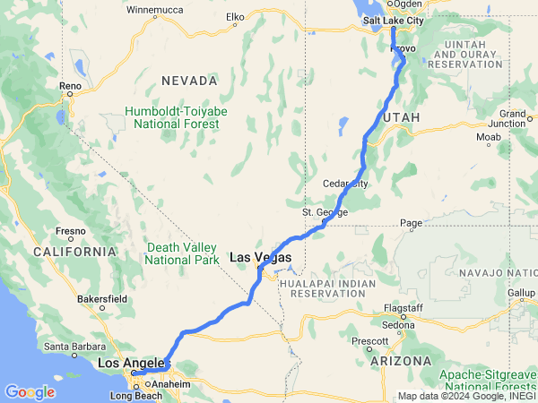 Map of Los Angeles to Salt Lake City