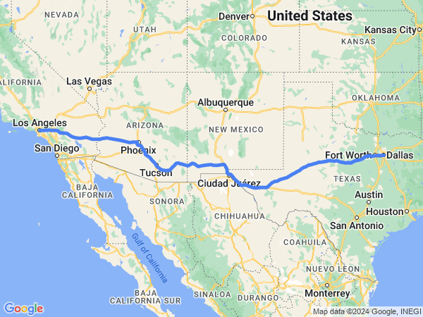 Map of Los Angeles to Dallas