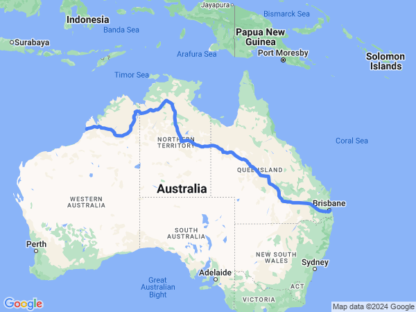 Map of Brisbane to Broome