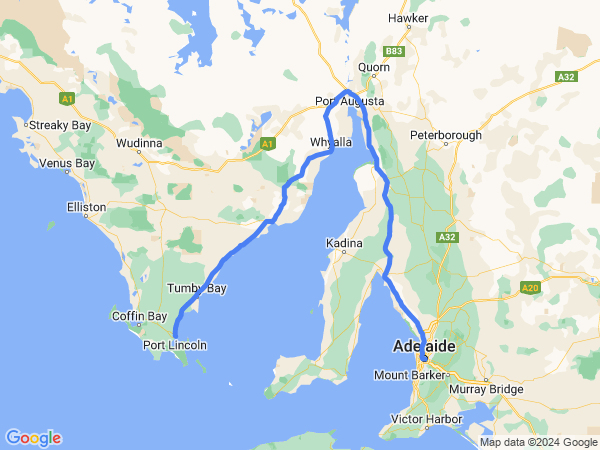 Map of Port Lincoln to Adelaide
