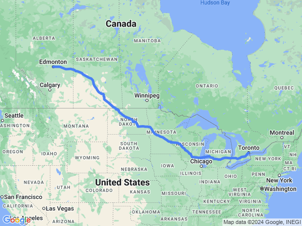 Map of Edmonton to Toronto