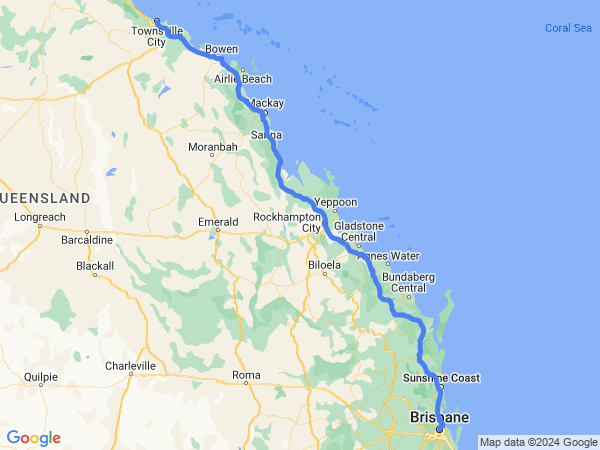 Map of Brisbane to Townsville