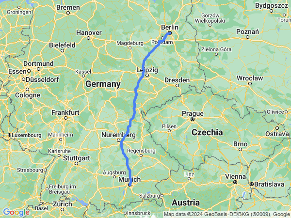 Map of Munich to Berlin