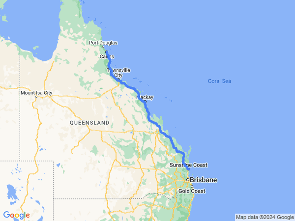 Map of Cairns to Sunshine Coast