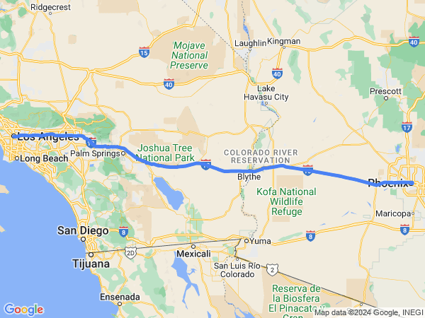 Map of Los Angeles to Phoenix