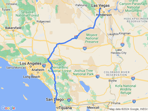 Map of Las Vegas to San Diego