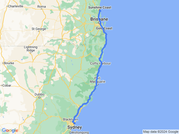 Map of Sunshine Coast to Sydney