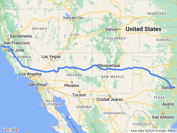 Map of San Francisco to Dallas