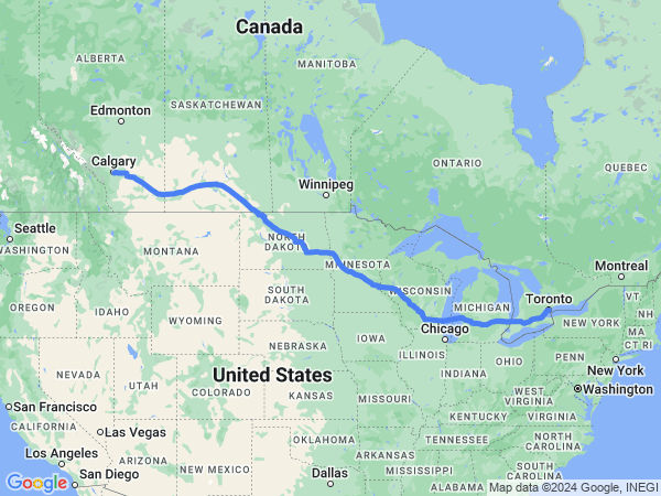 Map of Calgary to Toronto