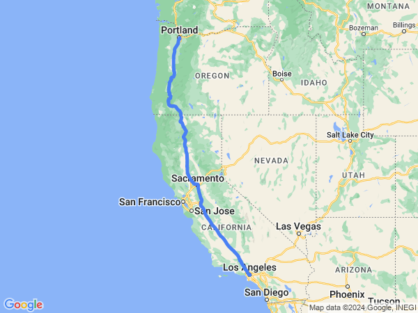 Map of Los Angeles to Portland