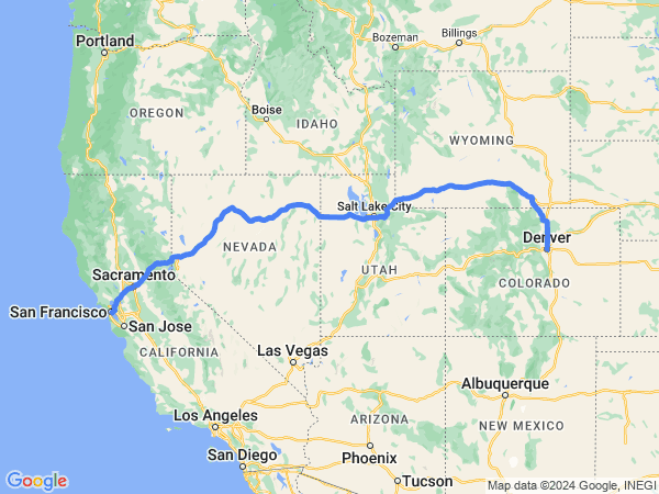 Map of San Francisco to Denver