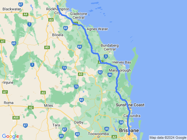 Map of Brisbane to Rockhampton