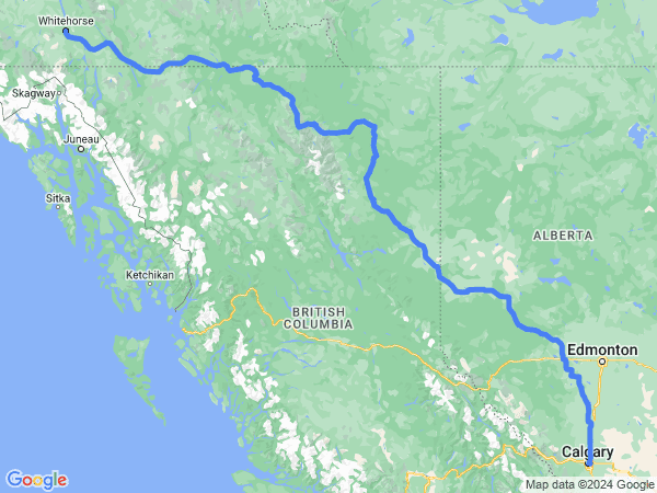 Map of Whitehorse to Calgary