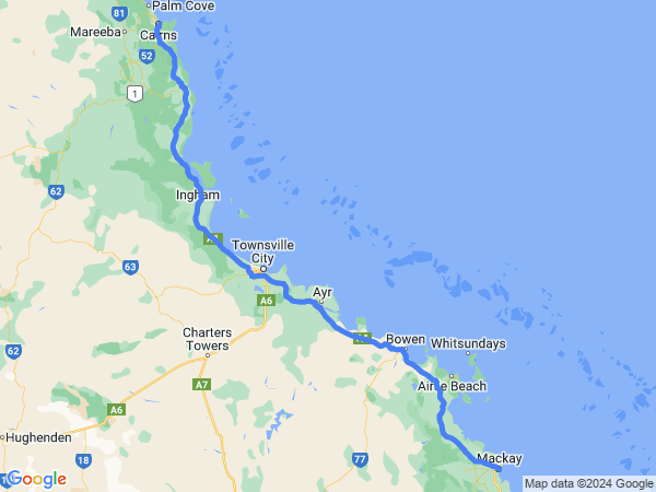 Map of Cairns to Mackay