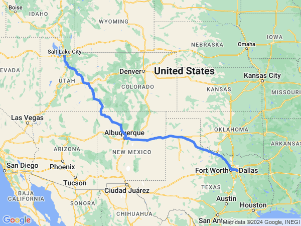 Map of Salt Lake City to Dallas