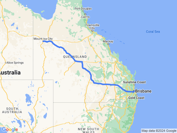 Map of Mount Isa to Brisbane