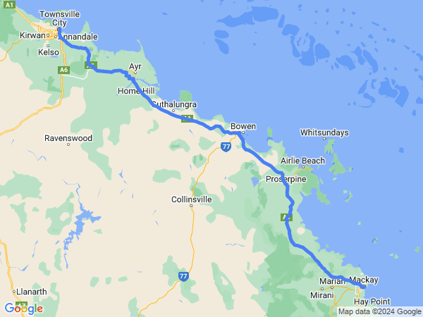 Map of Mackay to Townsville