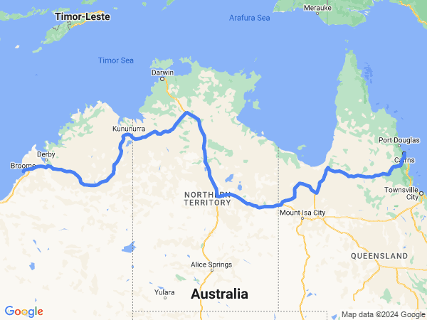 Map of Broome to Cairns