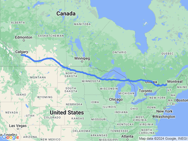 Map of Calgary to Montreal