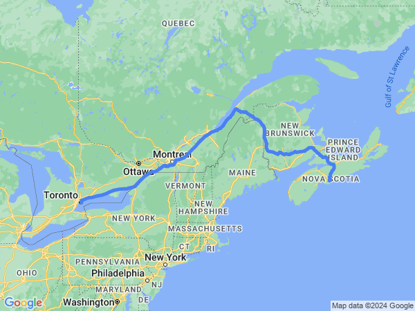 Map of Halifax to Toronto