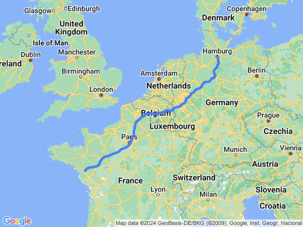 Map of Nantes to Hamburg