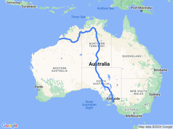 Map of Adelaide to Broome