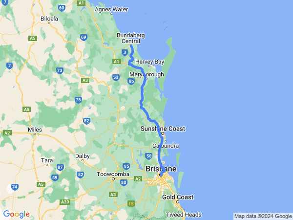 Map of Brisbane to Bundaberg