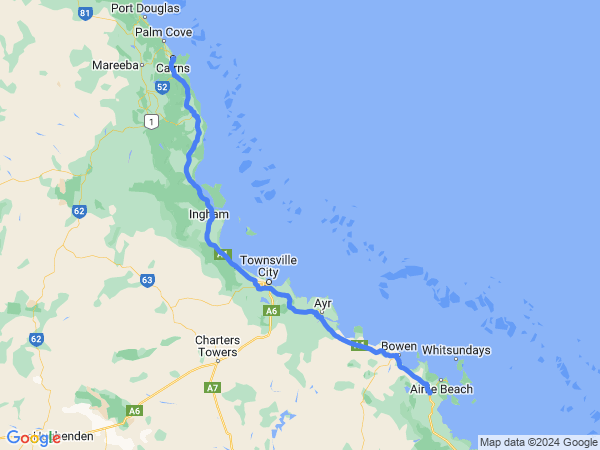 Map of Proserpine to Cairns