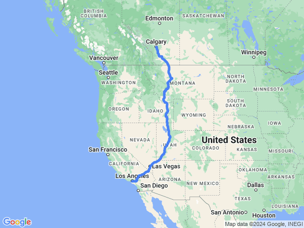 Map of Los Angeles to Calgary