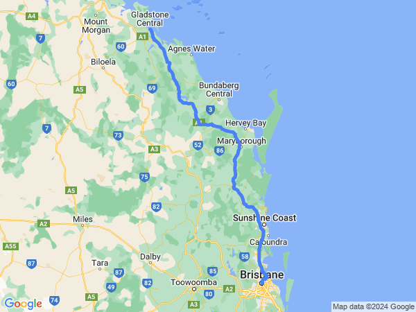 Map of Gladstone to Brisbane