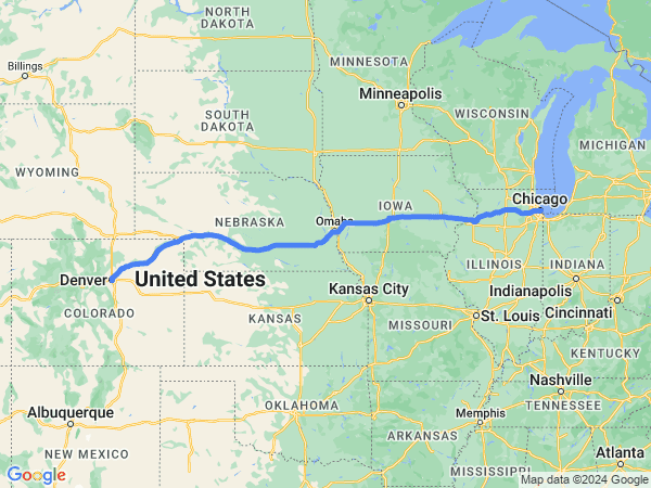 Map of Denver to Chicago