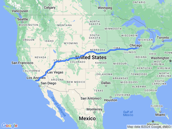 Map of Los Angeles to Chicago