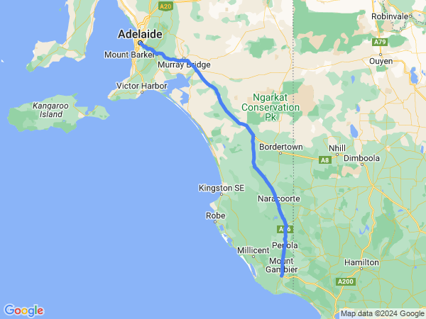 Map of Adelaide to Mt Gambier