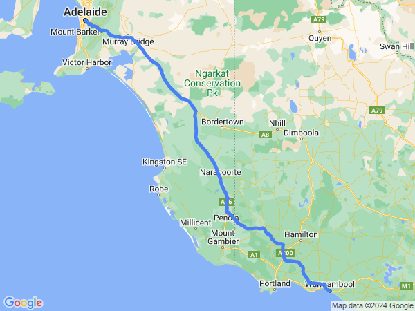 Map of Adelaide to Warrnambool