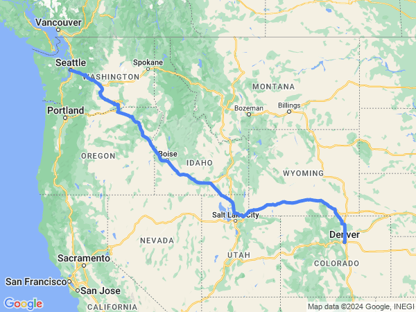 Map of Seattle to Denver