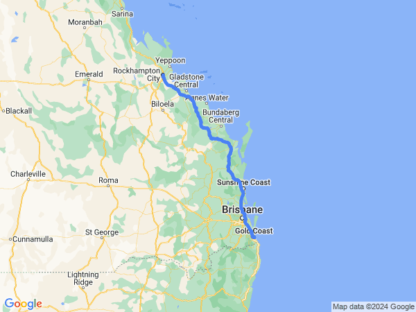 Map of Gold Coast to Rockhampton