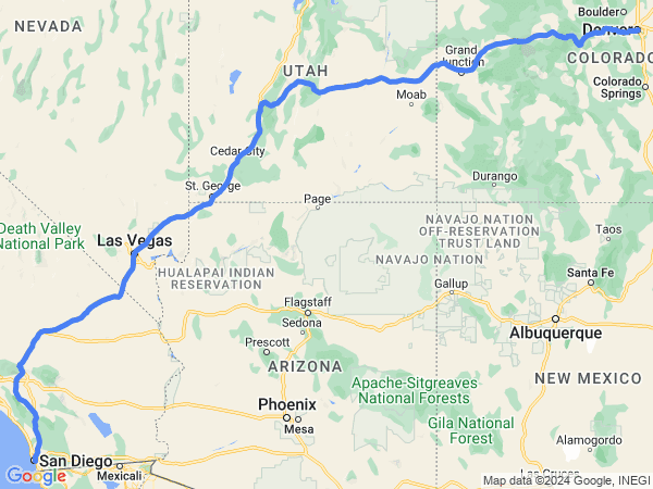 Map of Denver to San Diego