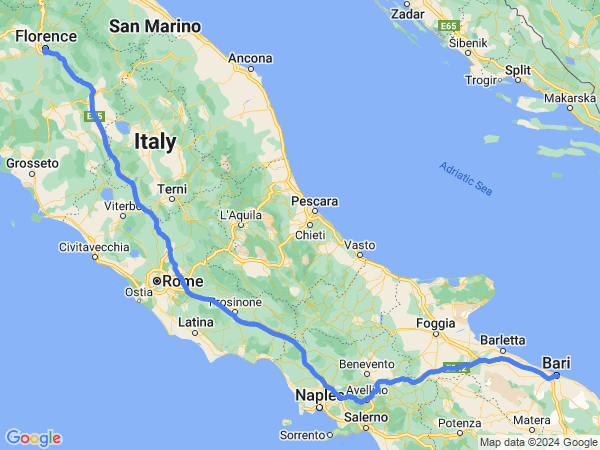 Map of Bari to Florence