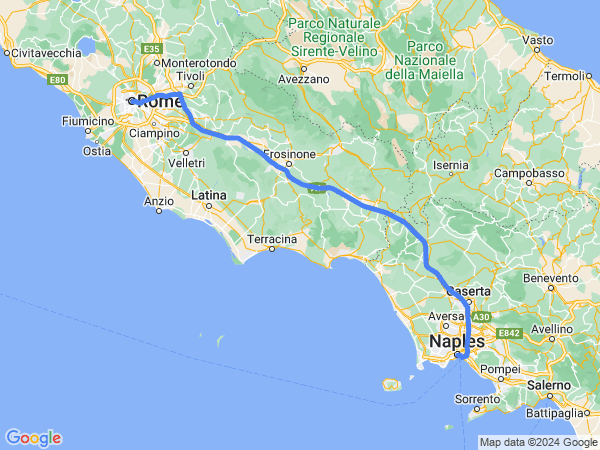 Map of Naples to Rome