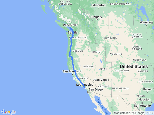 Map of Vancouver to Los Angeles