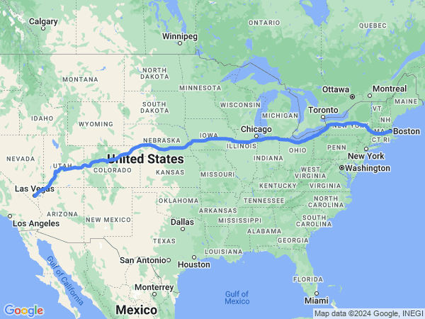 Map of Las Vegas to Boston