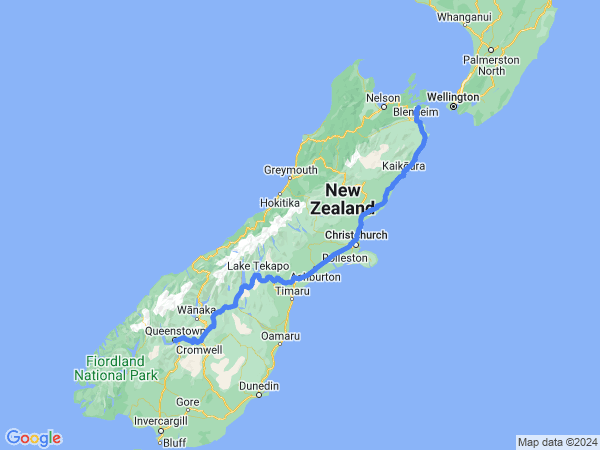 Map of Queenstown to Picton