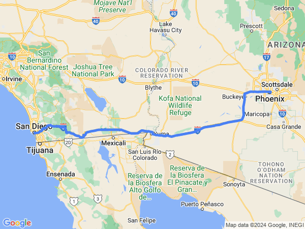 Map of Phoenix to San Diego