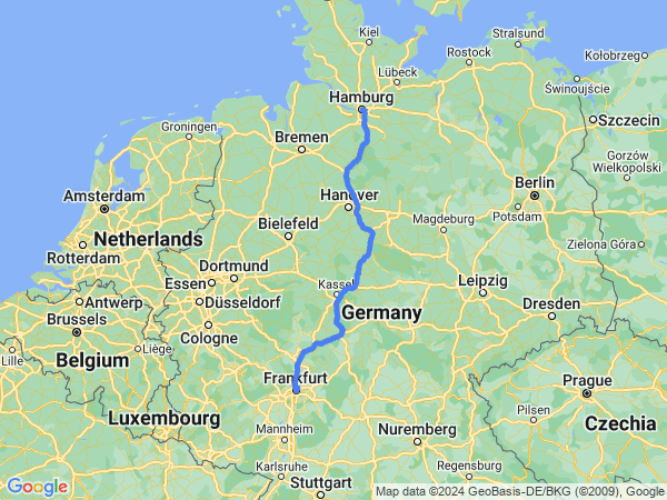 Map of Hamburg to Frankfurt