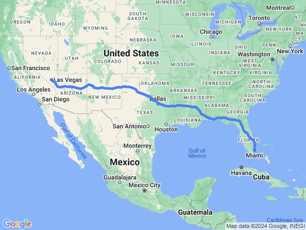 Map of Las Vegas to Miami