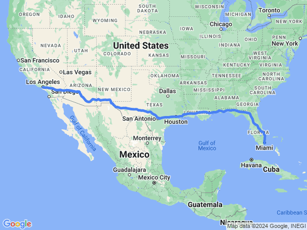 Map of Los Angeles to Miami