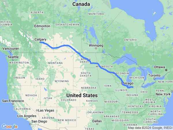 Map of Elkhart to Calgary