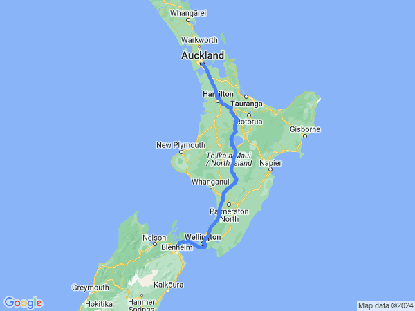 Map of Picton to Auckland