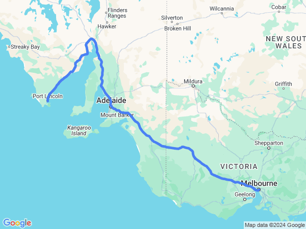 Map of Melbourne to Port Lincoln